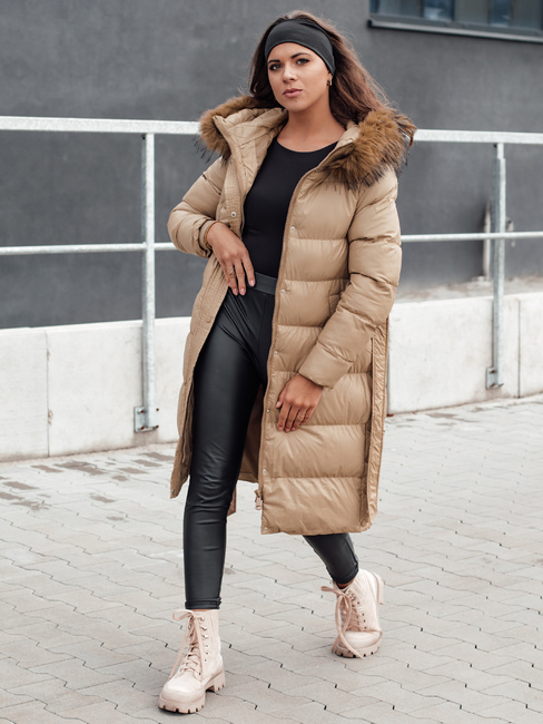 Ženska prešita zimska jakna s krznom STYLEBELLA beige Dstreet TY4609