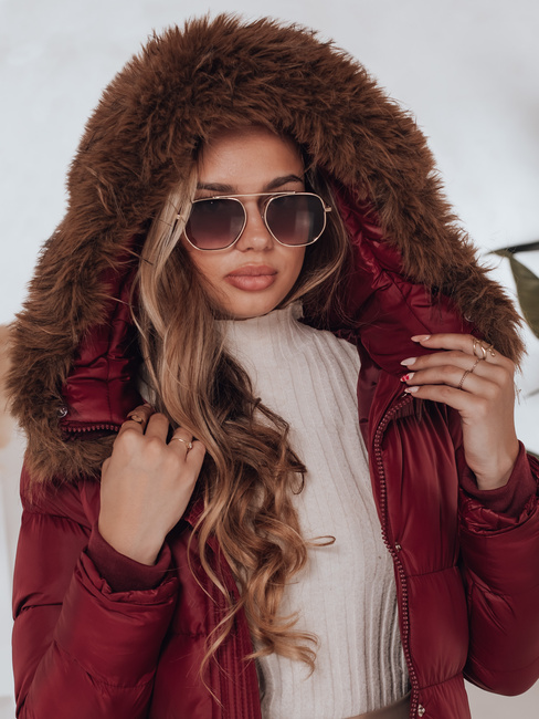 Ženska prešita zimska jakna s krznom STYLEBELLA rdeča Dstreet TY5008