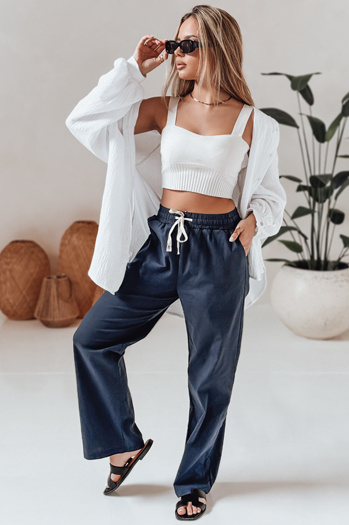 Ženske priložnostne hlače s širokimi hlačami BOHO DAY mornarsko modra Dstreet UY2649