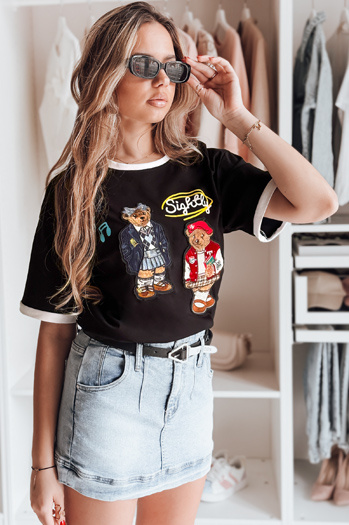 Ženska majica prevelike velikosti z vezenino CLASSY TEDDY črna Dstreet RY2843