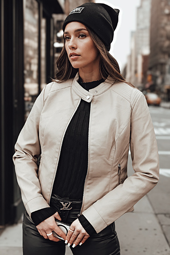 Ženska usnjena jakna SKINVEX transitional beige Dstreet TY4744