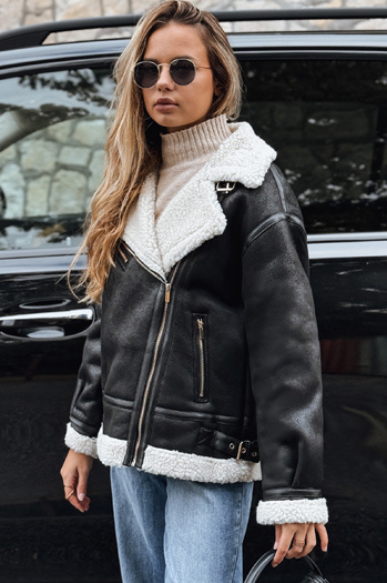 Ženska jakna ramones z ovčjo kožo črna Dstreet TY5246
