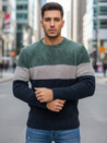Moški pulover z okroglim izrezom zelene in mornarsko modre barve Dstreet WX2319