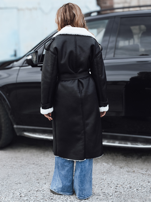 Ženski zimski plašč CHICFROST dolg črn usnjen Dstreet TY4991