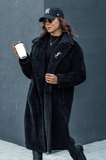 Ženski zimski plašč GLAMFUR dolg krznen plašč black Dstreet TY4697