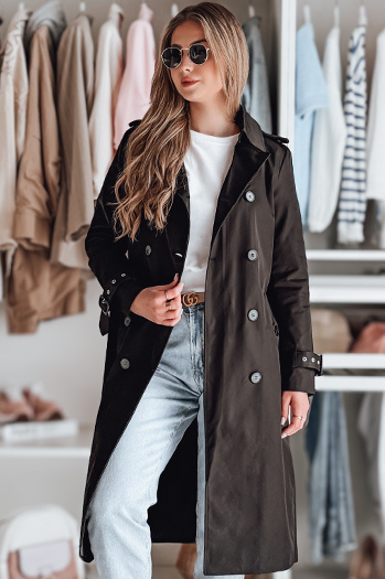 Ženski dolgi plašč s pasom SLIMFOTA black Dstreet NY0747