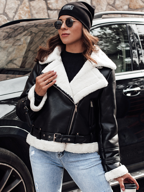 Ženska zimska usnjena jakna BELLCIAO black and beige Dstreet TY4685