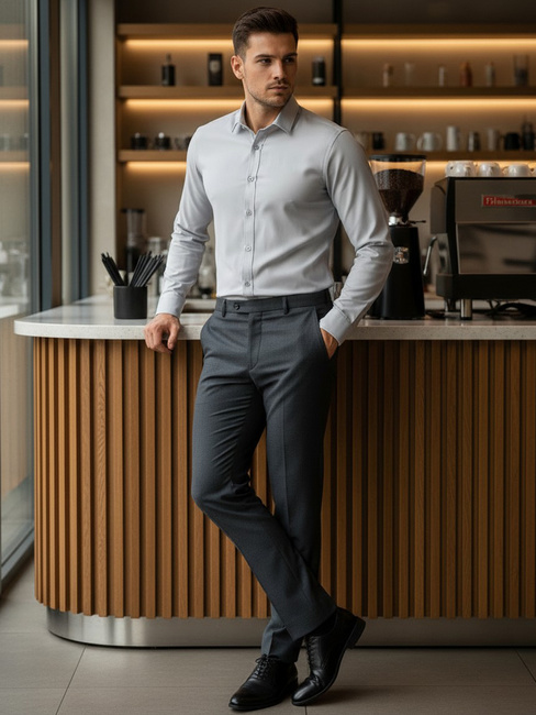 Moška pametna srajca svetlo sive barve Dstreet DX2434