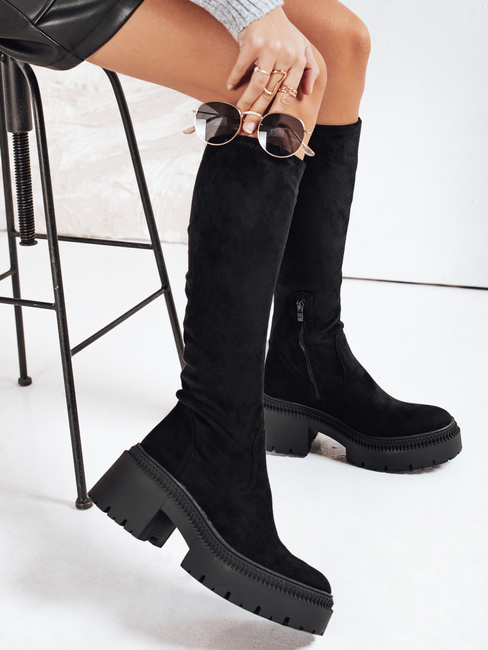 Ženski semiš škornji z debelim podplatom črni Dstreet ZY1210