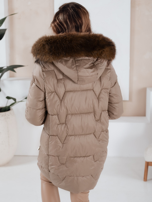 Ženska zimska bunda NORINA prešita s krznom camel Dstreet TY5056