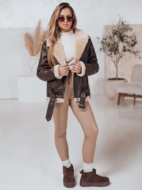 Ženska usnjena jakna NORFDIMA z ovčjo kožo, kava Dstreet TY4736