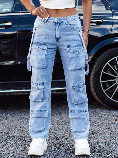 Ženske jeans hlače URBANVI cargo baggy svetlo modre Dstreet UY2213