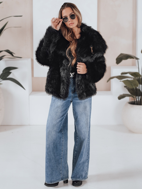 Ženski kratek črn krznen plašč ZARAFIA Dstreet TY5117