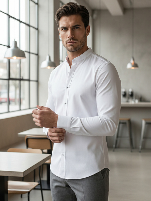 Moška srajca s pokončnim ovratnikom bele barve Dstreet DX2608