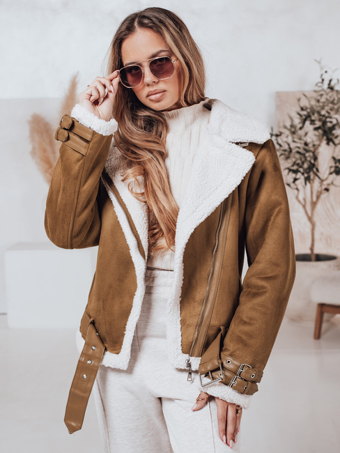 Ženske jakne LEVERINO iz semiša z ovčjo kožo camel Dstreet TY4733