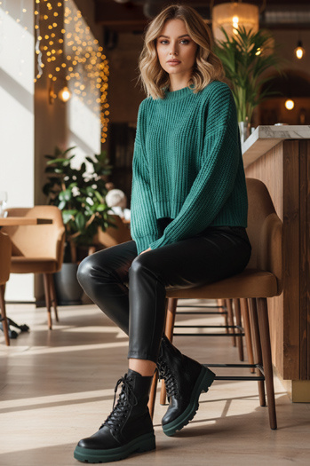 Ženski škornji HARDSTEP vezani črni Dstreet ZY1304