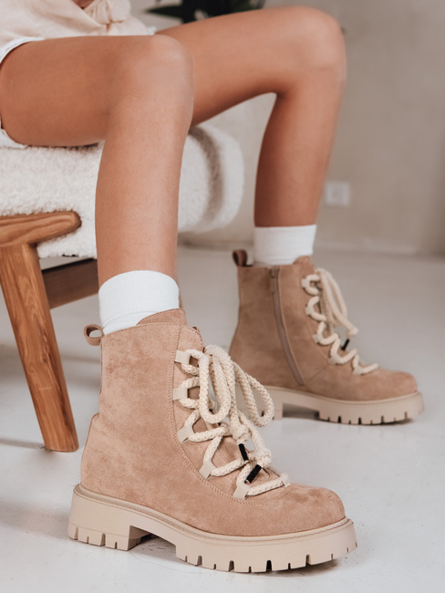 Ženski traperji s čipkami v bež barvi Dstreet ZY1263