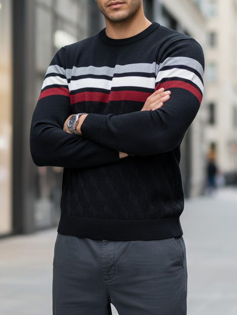 Moški črtasti pulover črne barve Dstreet WX2333