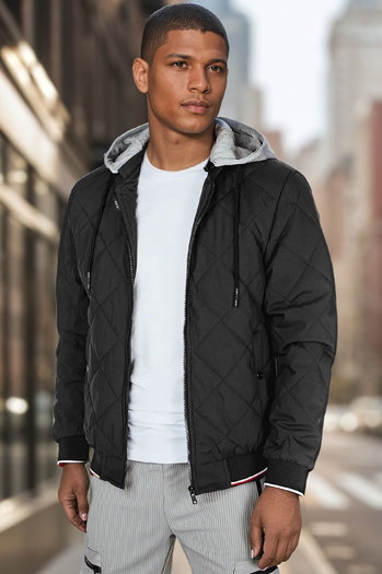 Moška prehodna prešita jakna s kapuco črna Dstreet TX5010