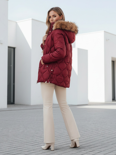 Ženska zimska jakna LUMORE prešita s kapuco bordo barve Dstreet TY5014