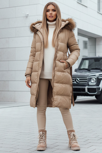 Ženska prešita zimska jakna s krznom STYLEBELLA beige Dstreet TY4609