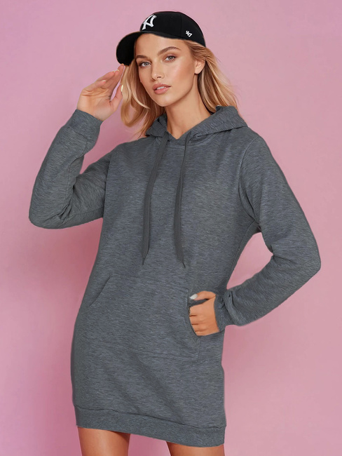 Ženska dolga majica s kapuco oversize TIMMY temno siva Dstreet EY2565