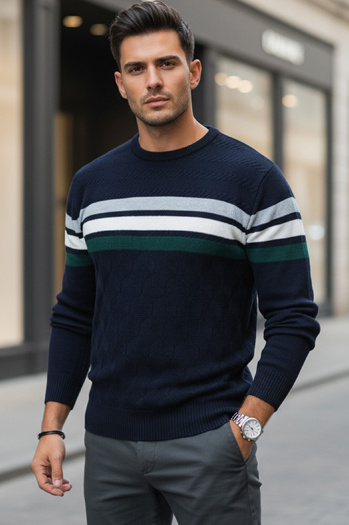 Moški črtasti pulover v mornarsko modri barvi Dstreet WX2334