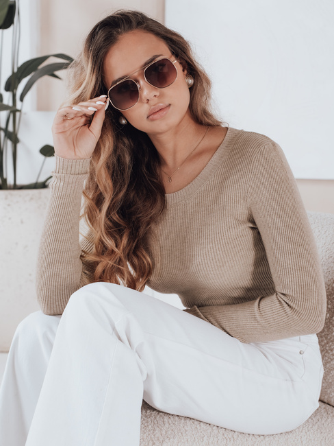 Ženski rebrasti pulover NOLVIE beige Dstreet MY2496