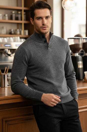 Moški pulover s stojalom svetlo sive barve Dstreet WX2356