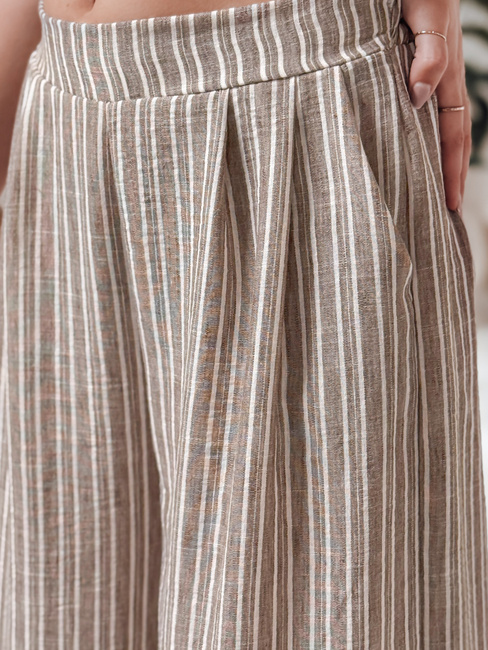 MODERESS ženske črtaste široke hlače rjave barve Dstreet UY2695