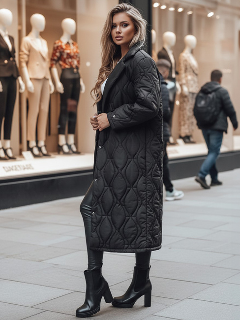 Ženski prešiti dolgi plašč TRENDIFY black Dstreet TY4378z