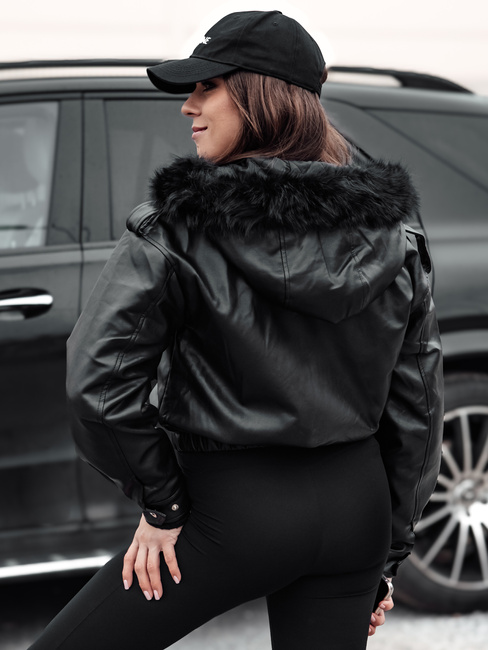 Ženska usnjena jakna s krznom SOFTREBEL black Dstreet TY4762