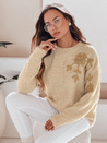 Ženski pulover s cvetlično aplikacijo GIRLHERBAL krem Dstreet MY2546