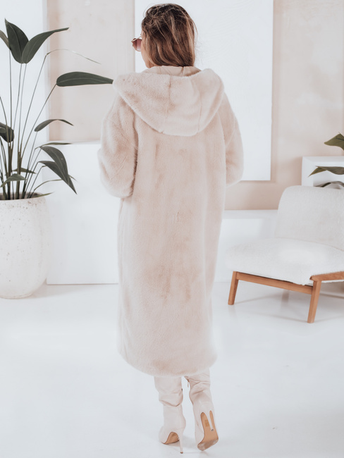 Ženski krznen plašč HELLOCHIC long beige Dstreet TY4987