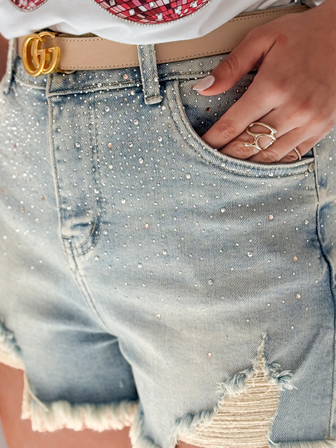 Ženske kratke hlače iz džinsa s cirkoni LIKE A STAR blue Dstreet SY0487