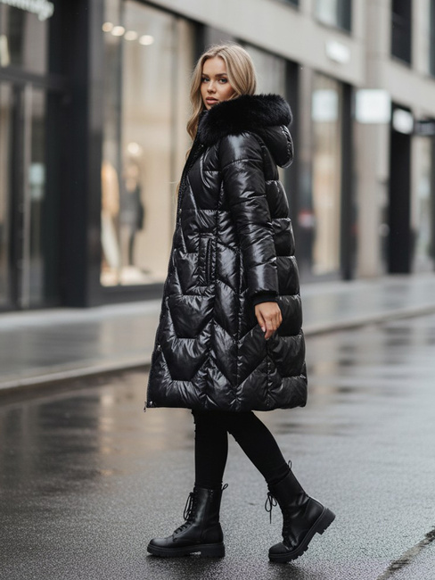Ženska zimska jakna ELECIO dolga prešita s kapuco črna Dstreet TY5178z