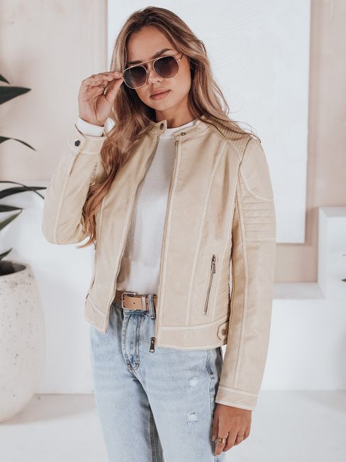 Ženska usnjena jakna ROCKMISS beige Dstreet TY5226
