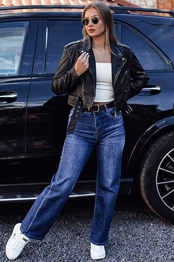 Ženske hlače RETROFIT baggy jeans s pasom v modri barvi Dstreet UY2233