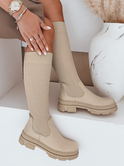 Ženski škornji z nogavicami beige Dstreet ZY1012