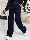 Ženske vrečaste hlače FITZONE denim cargo temno modra Dstreet UY2243_1