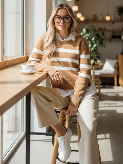 Ženski dolgi pulover ASTRIDA Barva kamela DSTREET MY2226