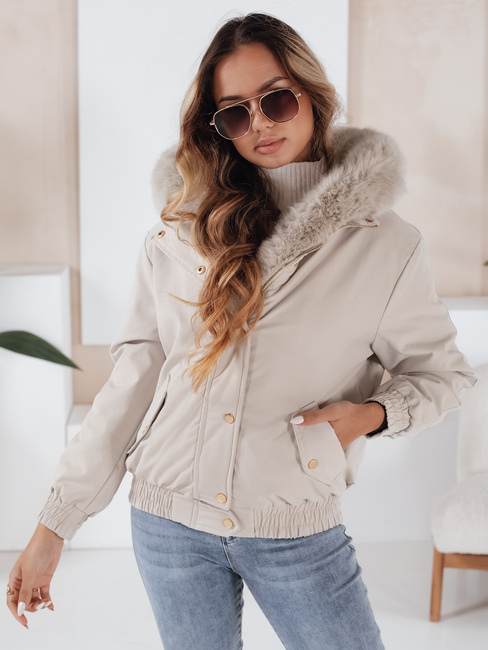 Ženska zimska jakna VESSADA kratka s krznom svetlo bež Dstreet TY5062