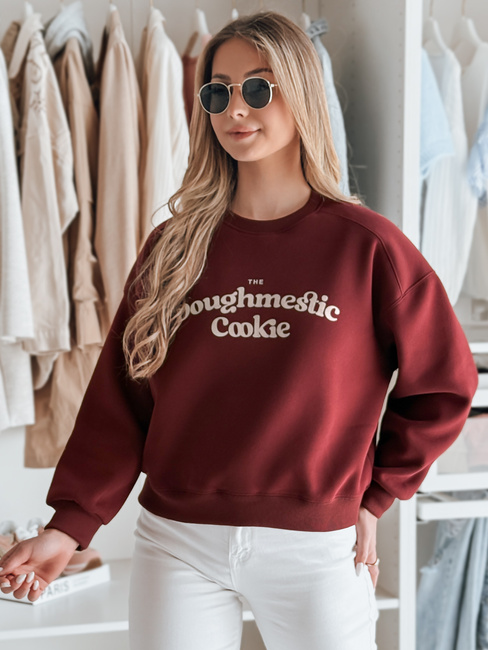 Ženska bluza prevelike velikosti s potiskom COOKIES v bordo barvi Dstreet BY1445