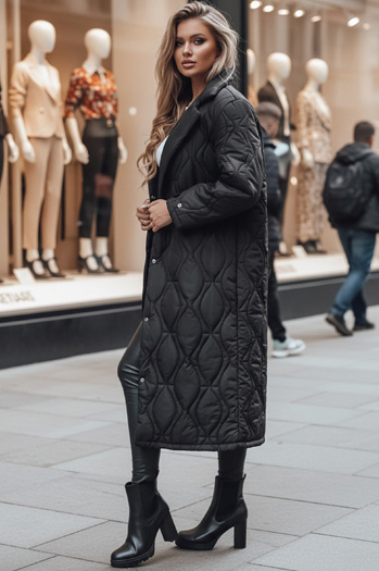 Ženski prešiti dolgi plašč TRENDIFY black Dstreet TY4378z