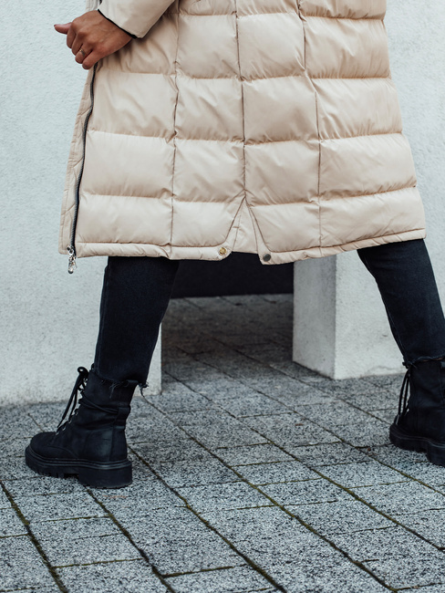 Ženska prešita zimska jakna s kapuco MENSI beige Dstreet TY4585