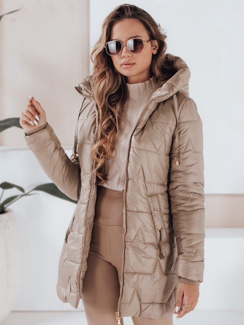 Ženska prešita zimska jakna s kapuco v kamelji barvi Dstreet TY5091