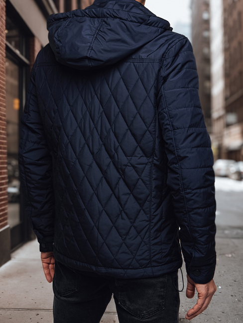 Moška prešita jakna s kapuco mornarsko modra Dstreet TX4988