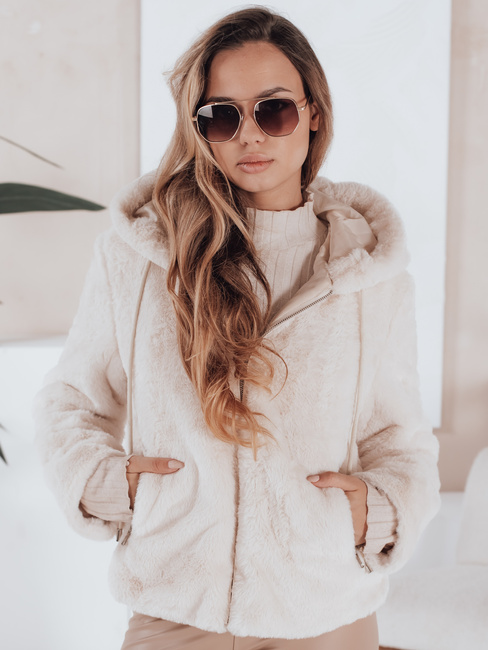 Ženski kratki plašč ELMIRIS beige krznen plašč Dstreet TY4994