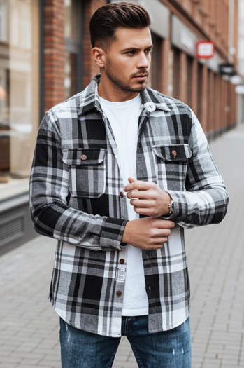 Moška črno-bela karirasta flanelasta srajca Dstreet DX2675