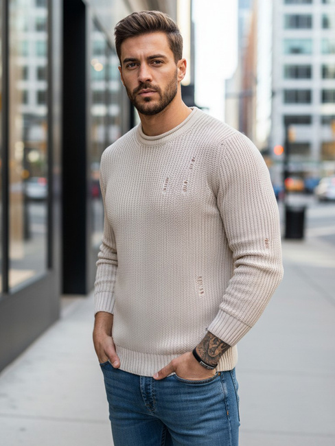 Moški klasičen pulover Barva Bež DSTREET WX1992